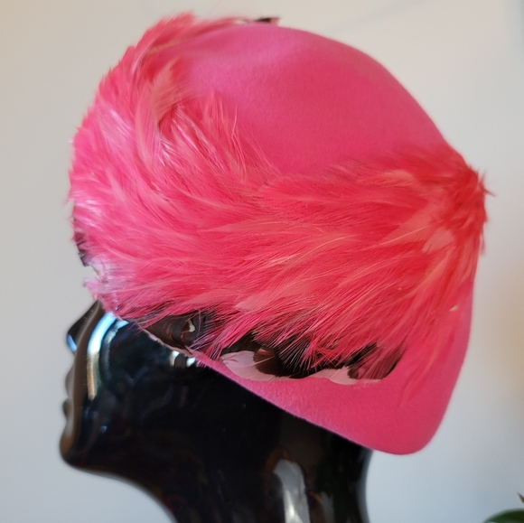 VTG 60s Jack McConnell Wool Felt Feather Hat - Picture 8 of 16